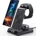 4-In-1 Wireless Charging Stand for Apple/Samsung/Google — Portable, with Dimmable Clock; Fast-Charges Phones, Smartwatches, and Earbuds. Ideal for Desks, Bedside Tables, and Travel (ELECDOV C01)#Summervibes