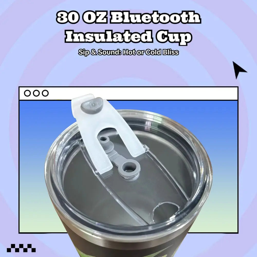 30 Oz Insulated Cup with Bluetooth-Compatible Compatible Speaker, 900ML Thermal Mug, Insulated Tumbler Mug, Detachable Rechargeable Speaker for Hot and Cold Drinks, Insulated Leakproof