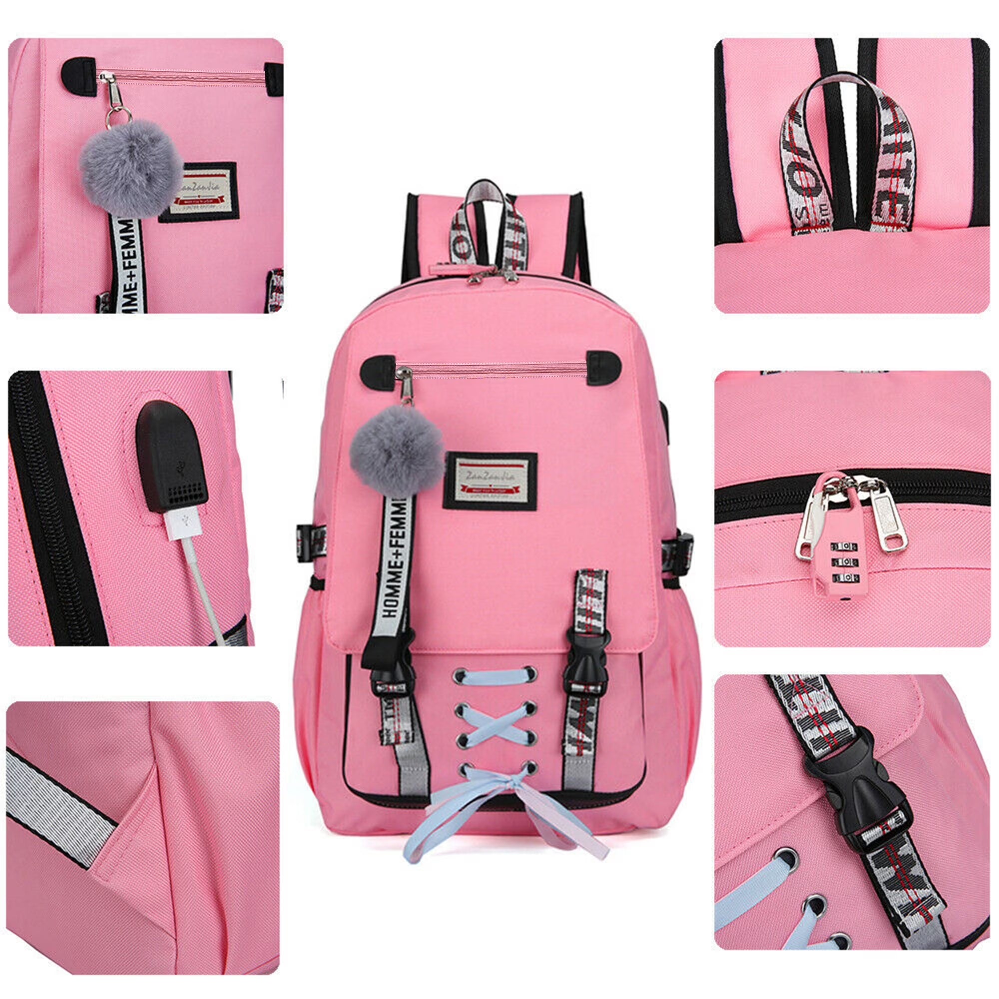 Women Girls School Bag Waterproof Teenage Backpack with anti Theft Lock USB Port College Bookbags Student Laptop