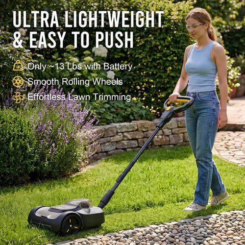 DOVAMAN 9'' Cordless Lawn Mower W/6000Rpm Brushless Motor, Lightweight Compact Lawn Mower W/3-Position Height Adjustment, Safe Tilt 10°–75°, Ideal for Small Yards & Tight Spaces,#Summervibes