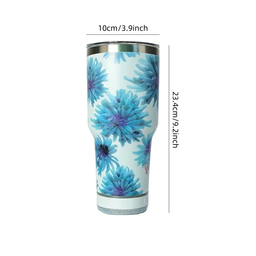 30 Oz Insulated Cup with Bluetooth-Compatible Compatible Speaker, 900ML Thermal Mug, Insulated Tumbler Mug, Detachable Rechargeable Speaker for Hot and Cold Drinks, Insulated Leakproof