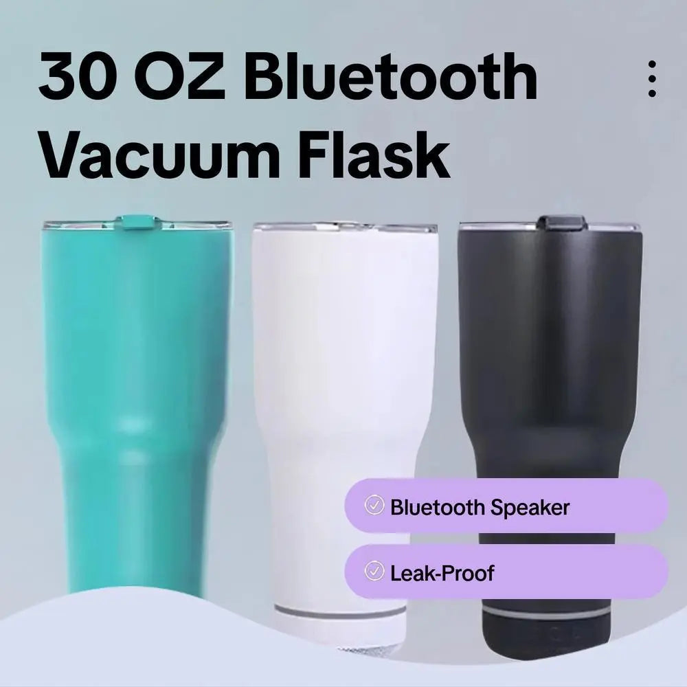 30 Oz Insulated Cup with Bluetooth-Compatible Compatible Speaker, 900ML Thermal Mug, Insulated Tumbler Mug, Detachable Rechargeable Speaker for Hot and Cold Drinks, Insulated Leakproof