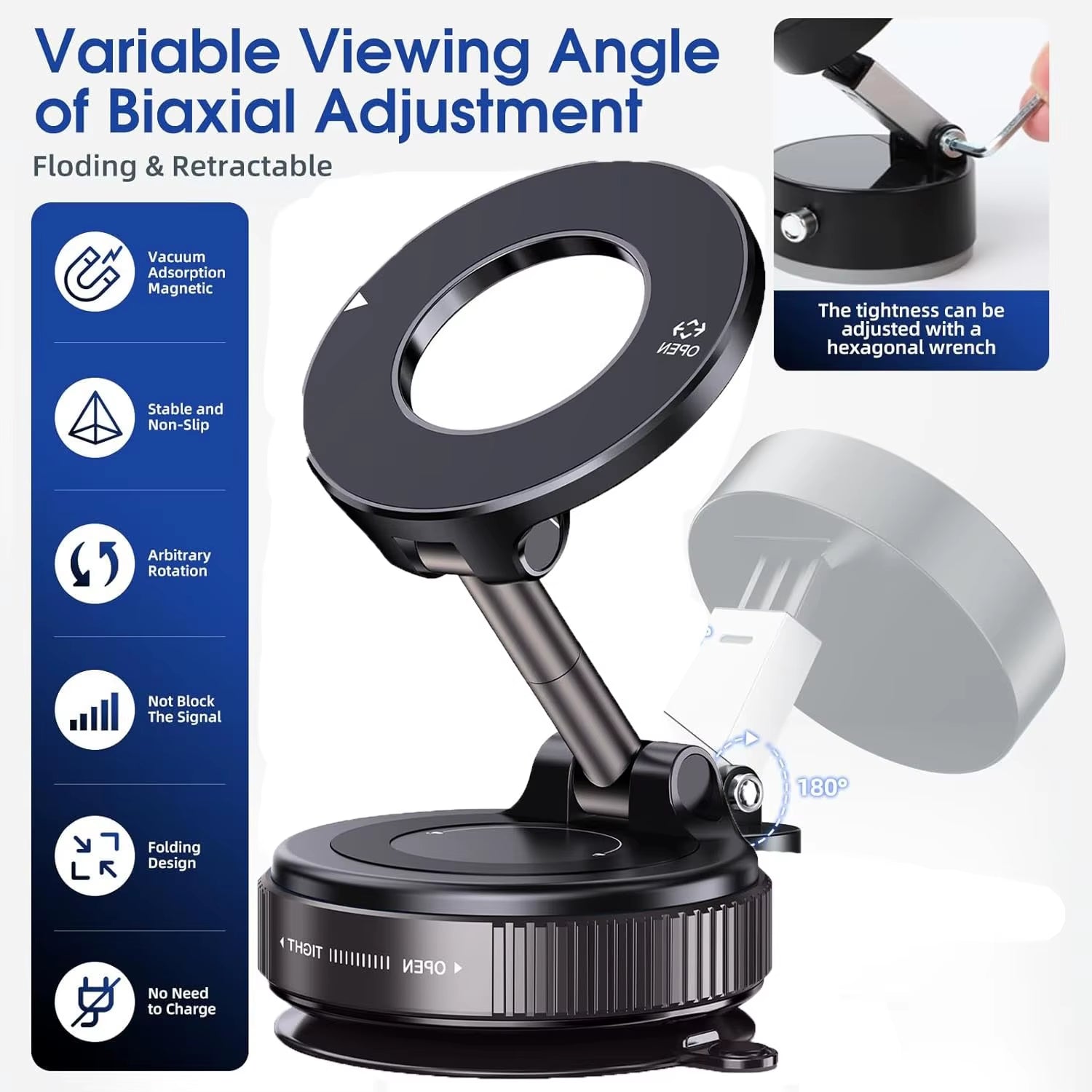 [Upgrade 360° Phone Holder] 360° Adjustable Vacuum Magnetic Mount Car Phone Holder Upgrade Version Compatible with Cars Mirrors