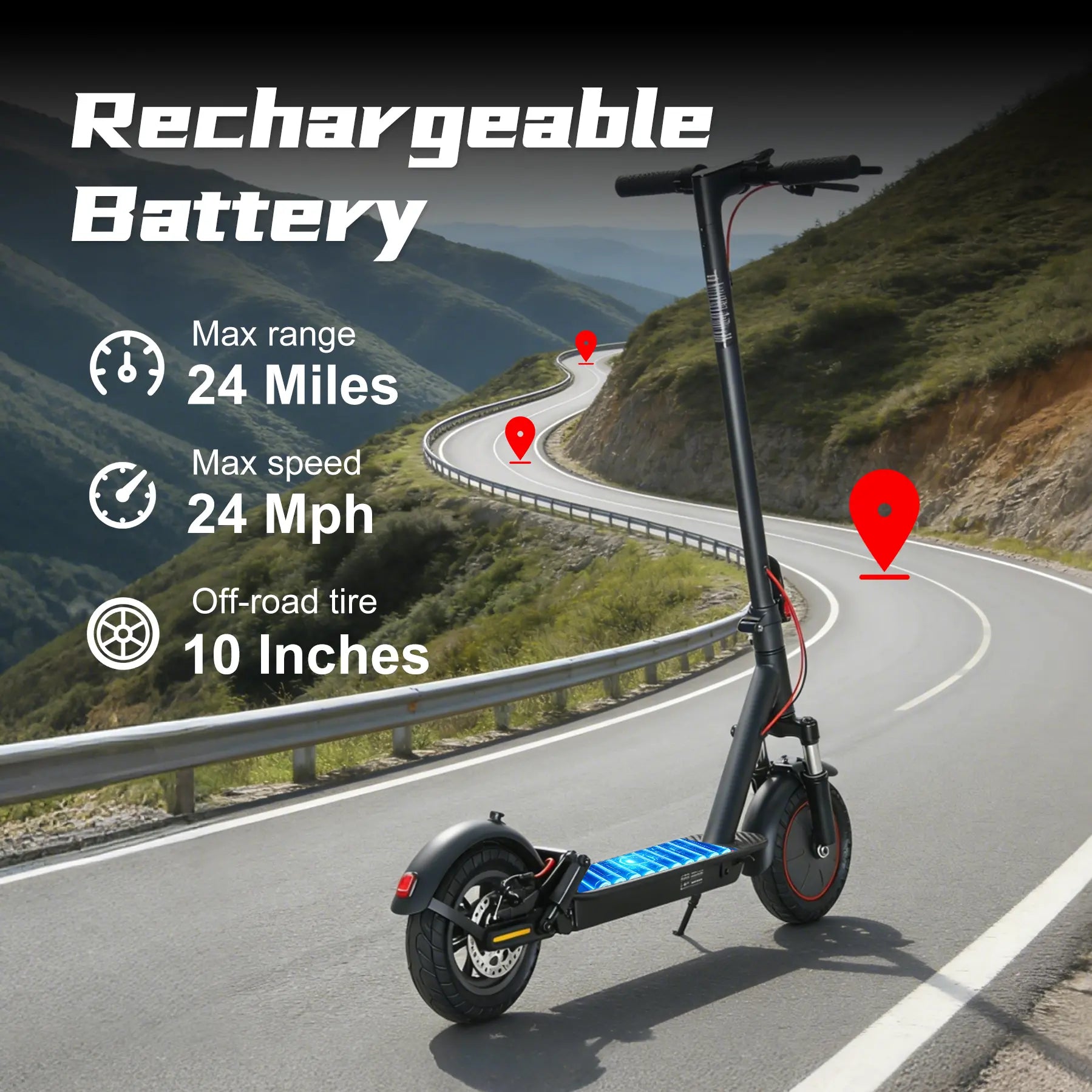 Mankeel 24Mph Dual Suspension E-Scooter - 500Max Power, 10"Tire, 24 Miles Long Range, Dual Brakes, Easy Folding Commute E-Scooter