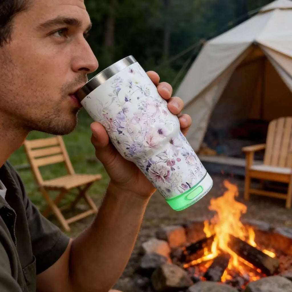 30 Oz Insulated Cup with Bluetooth-Compatible Compatible Speaker, 900ML Thermal Mug, Insulated Tumbler Mug, Detachable Rechargeable Speaker for Hot and Cold Drinks, Insulated Leakproof