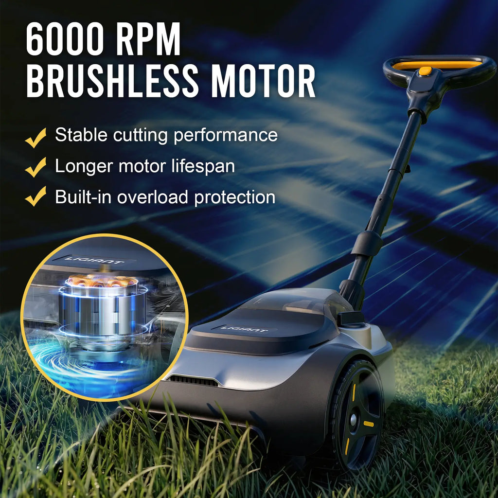 DOVAMAN 9'' Cordless Lawn Mower W/6000Rpm Brushless Motor, Lightweight Compact Lawn Mower W/3-Position Height Adjustment, Safe Tilt 10°–75°, Ideal for Small Yards & Tight Spaces,#Summervibes